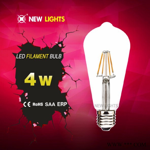 浙江厂家供应 LIGHTS LED灯丝球泡灯 ST64家用高亮节能灯 4W图1
