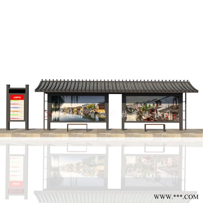 仿古候车厅厂家 候车亭灯箱 太阳能候车亭 公交站台候车厅 候车亭广告灯箱图2