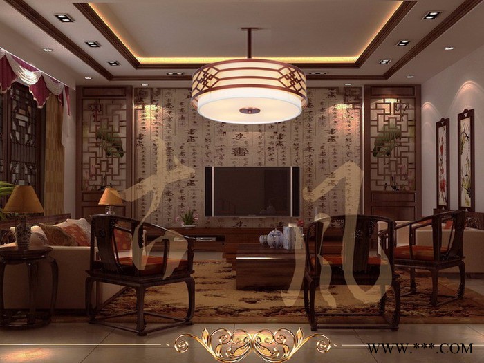 万柏 新中式LED吸顶灯 圆形布艺客厅卧室书房灯 酒店客房工程灯饰 ceiling lighting图3