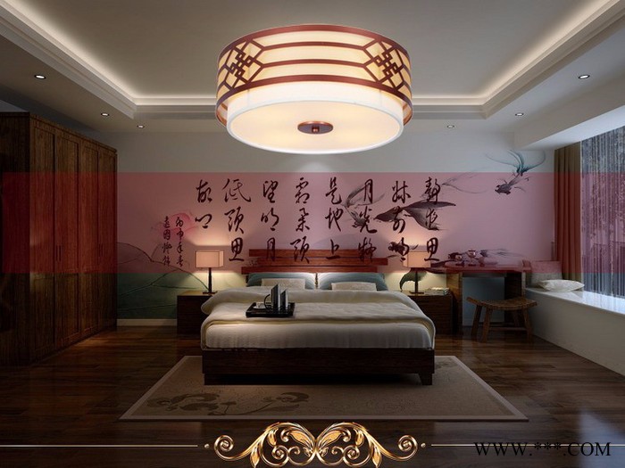 万柏 新中式LED吸顶灯 圆形布艺客厅卧室书房灯 酒店客房工程灯饰 ceiling lighting图2