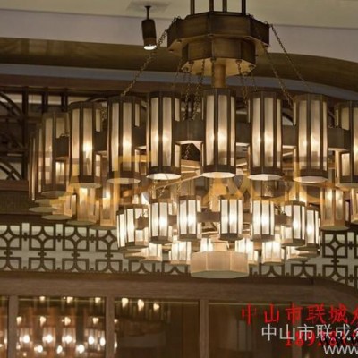 酒店餐厅工程灯咖啡厅灯饰铁艺复古风灯具非标工程灯玻璃灯罩吊灯定制83116