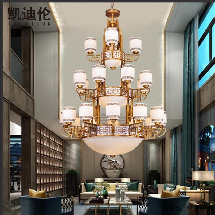新中式吊灯全铜云石灯中国风客厅餐厅复式楼别墅三层大吊灯吊灯客厅别墅云石大吊灯复式楼三层吊灯酒店工程灯图2
