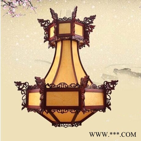 厂家批发大型实木茶楼吊灯 中式古典羊皮灯吊灯图片 酒店饭店木艺工程灯价格 大厅灯图2