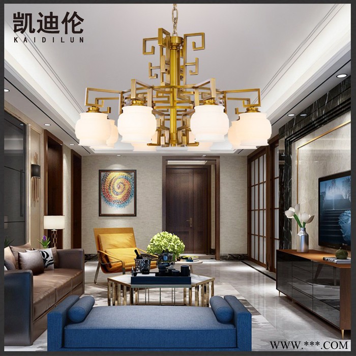 新中式全铜大吊灯客厅大灯别墅楼中楼三层四层复式楼大餐厅复式楼别墅三层大吊灯吊灯客厅别墅云石大吊灯复式楼三层吊灯酒店工程灯图3