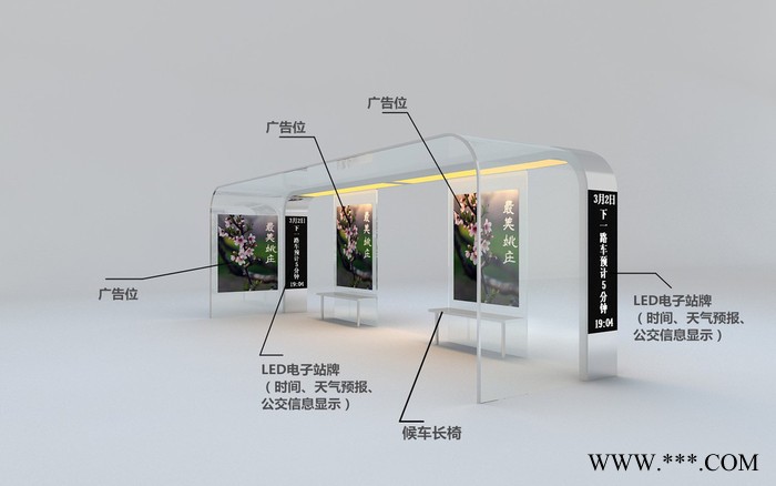 嘉兴恒冠HG-TZ-01 候车亭生产厂家 公交站台 滚动灯箱 广告灯箱  公交候车亭图2