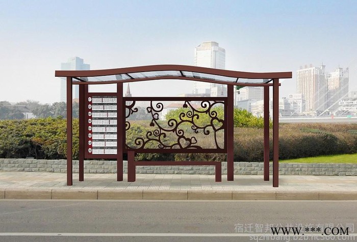 智邦ZB-SL201款公交候车亭 公交站台 城镇候车亭 雅致候车亭  广告灯箱 仿古候车亭 宣传栏厂家定制 量大从优！图2