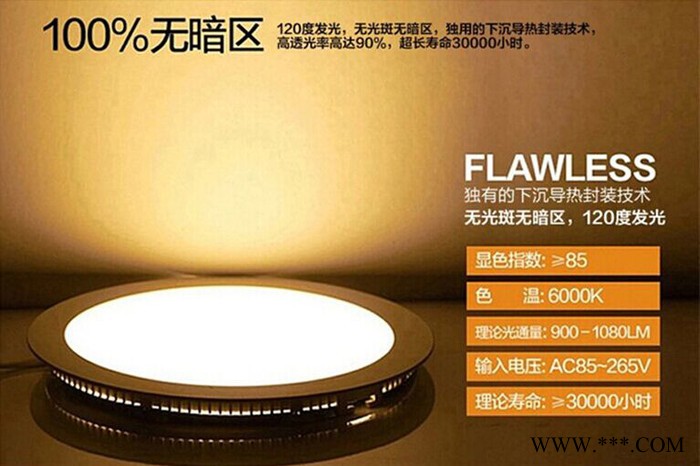 厂家批发 6W超薄 圆形 方形 暗装 压铸铝 平板灯 筒灯 LED 面板灯图2