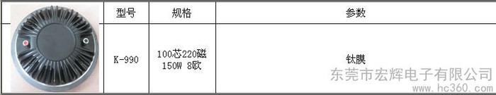 供应宏辉K-990专业喇叭单元，100芯高音头，KTV喇叭，专业舞台音箱用的高低音喇叭