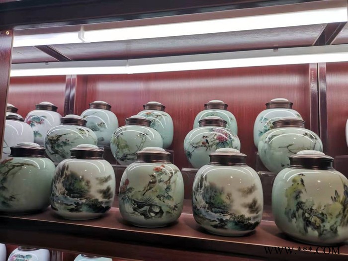 江西景德镇密封储存防潮商务送礼陶瓷铁盖茶叶罐**茶叶罐定制加字加画面加商标图2