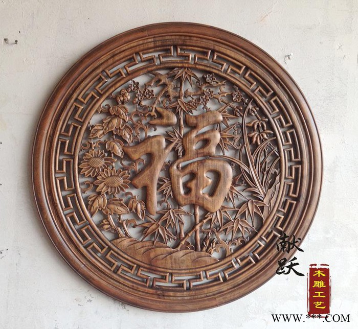 直销 仿古樟木工艺挂饰  古典雕花福字圆形挂件 一件代发图3