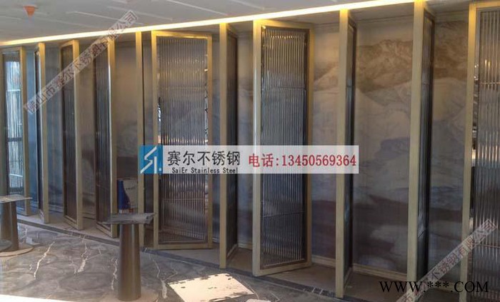 西安不锈钢复古中式焊接工艺屏风、抛光镜面中式万字花格屏风图2