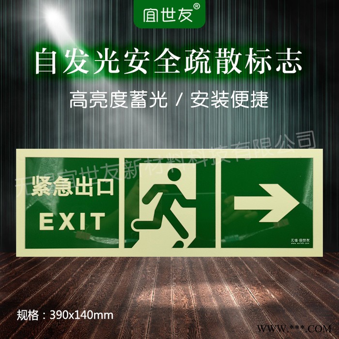 无锡宜世友  蓄光安全出口导向牌 PVC自发光紧急疏散标志 消防安全出口图2