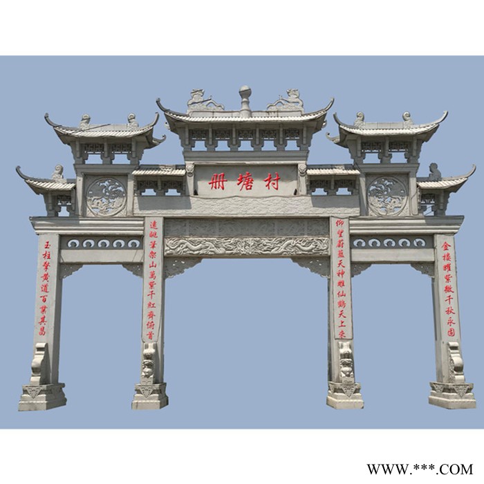 专业制作三门五楼石牌坊 青石传统石牌坊 一门牌楼设计 价格面议图5