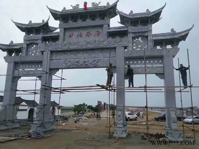 专业制作三门五楼石牌坊 青石传统石牌坊 一门牌楼设计 价格面议图3