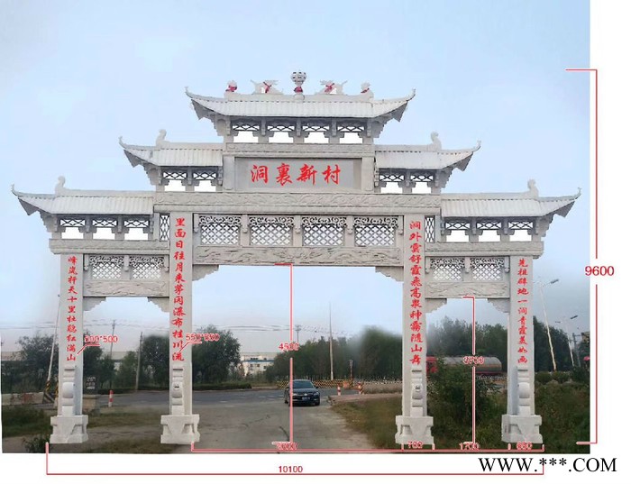 专业制作三门五楼石牌坊 青石传统石牌坊 一门牌楼设计 价格面议图6