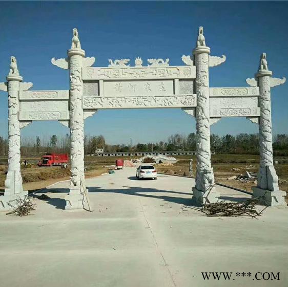 牌坊 寺庙山门牌楼雕刻厂家 订做三门村庄石头门楼图3