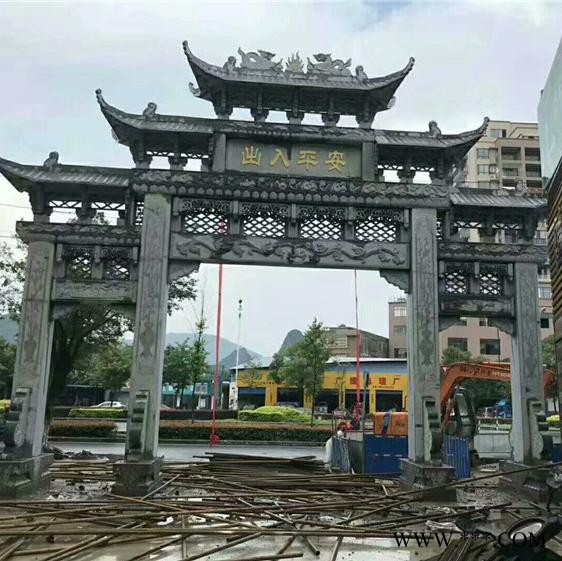 牌坊 寺庙山门牌楼雕刻厂家 订做三门村庄石头门楼图6