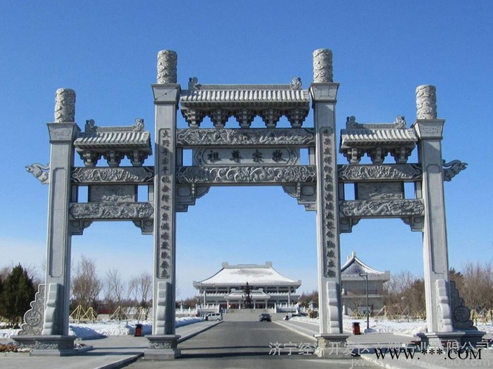 常年制作村庄三门石牌坊 社区单门牌楼牌坊 石雕大门 **图2