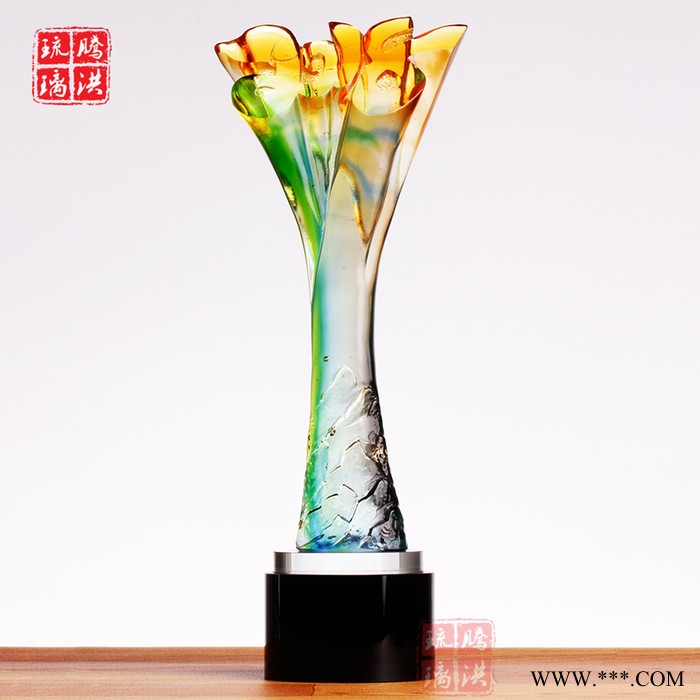 琉璃鼎奖杯原图科技创新琉璃奖杯蓝色狮头奖杯大展宏图老鹰奖牌图6