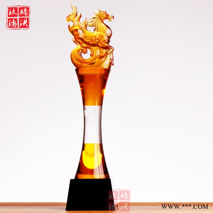 琉璃鼎奖杯原图科技创新琉璃奖杯蓝色狮头奖杯大展宏图老鹰奖牌图3
