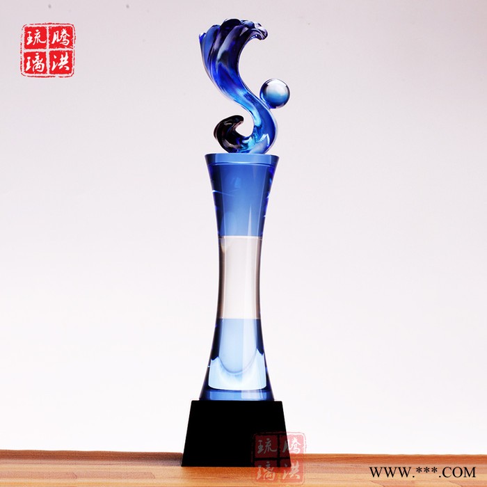琉璃鼎奖杯原图科技创新琉璃奖杯蓝色狮头奖杯大展宏图老鹰奖牌图1