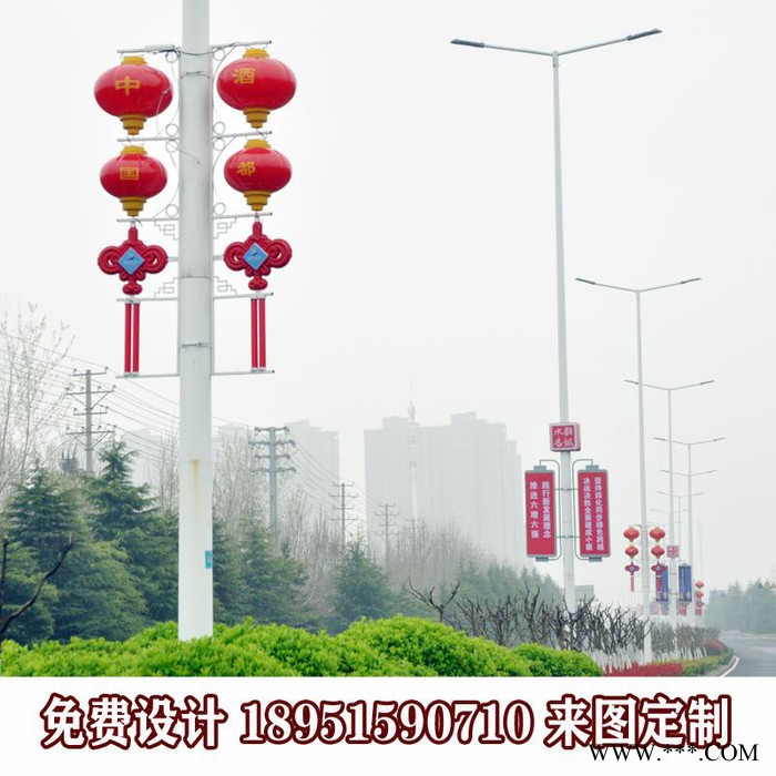 灯杆灯箱发光中国结路灯杆广告牌道旗制作厂家太阳能供电两面发光图7
