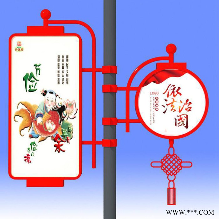 中国结灯杆灯箱抱柱路灯灯箱DLBZ5002灯杆广告牌双画面灯杆广告灯箱太阳能供电双面发光图3