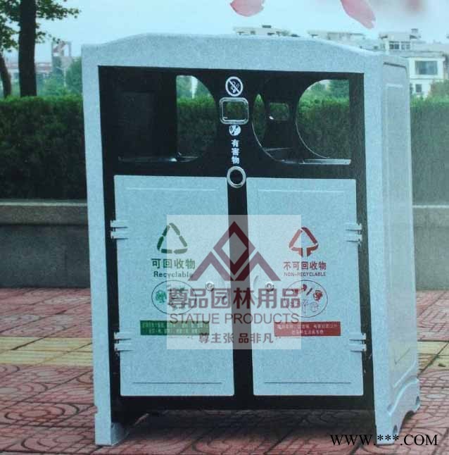 东莞尊品垃圾桶批发定制 户外垃圾桶 仿大理石垃圾桶 带广告牌垃圾桶