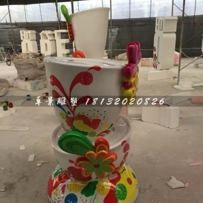 玻璃钢杯子，彩绘杯子雕塑