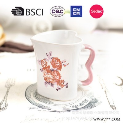 心型陶瓷杯 心型把手杯子 情侣礼品赠品 创意设计马克杯定制