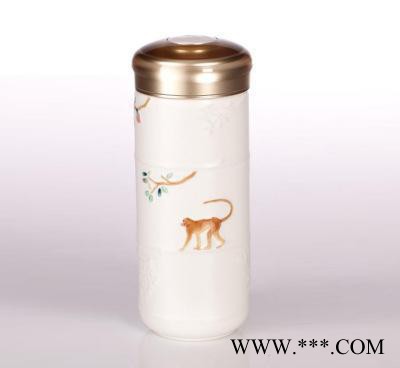 乾唐轩活瓷 鎏金猴来居上随身杯 陶瓷水杯子商务送猴年礼物佳选图2