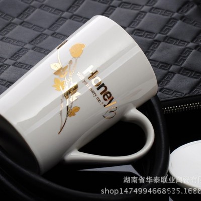 创意情侣杯子 精致镀金陶瓷杯 品牌LOGO专属定制 多功能杯