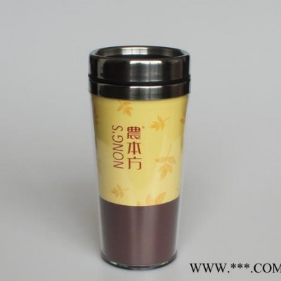 直销双层平盖杯子,广告杯定制,隔热咖啡杯,不锈钢内胆杯子