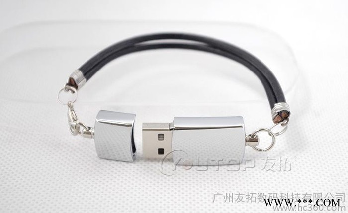 广州U盘工厂皮绳金属手腕u盘定制图2