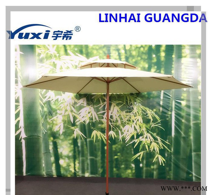 手摇双顶仿木中柱伞 定制庭院伞广告伞遮阳伞   欢迎咨询图3