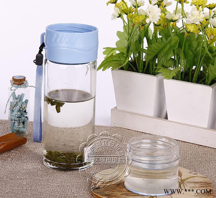 便携耐热水晶玻璃杯子便携运动水壶 带过滤网 纸盒自选