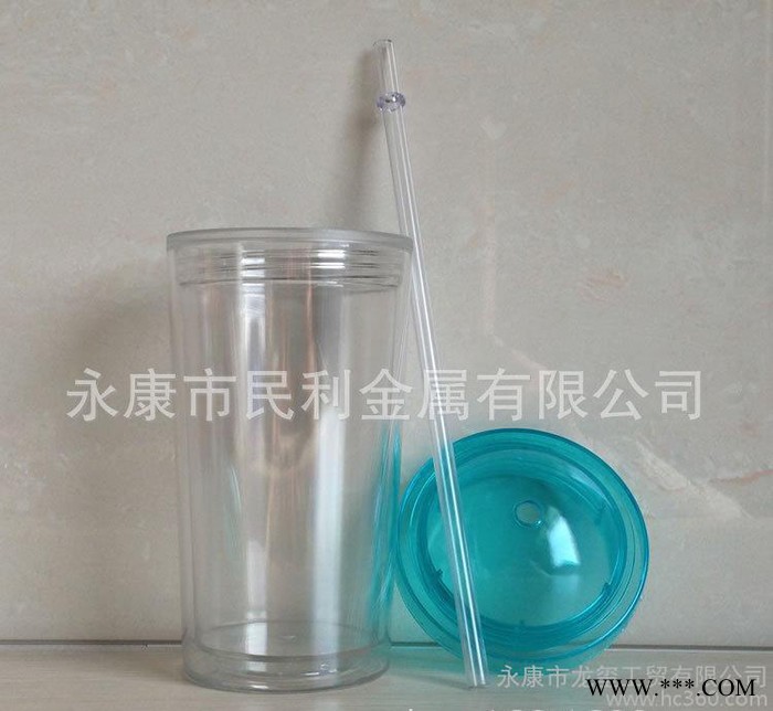 订制创意塑料杯双层吸管水杯新款高圆盖吸管杯子开业促销礼品图2