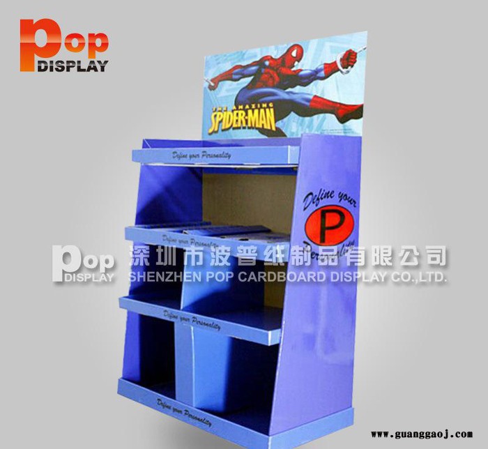 蜘蛛侠玩具周边产品纸展架  卡通格子纸货架  落地纸货架图2