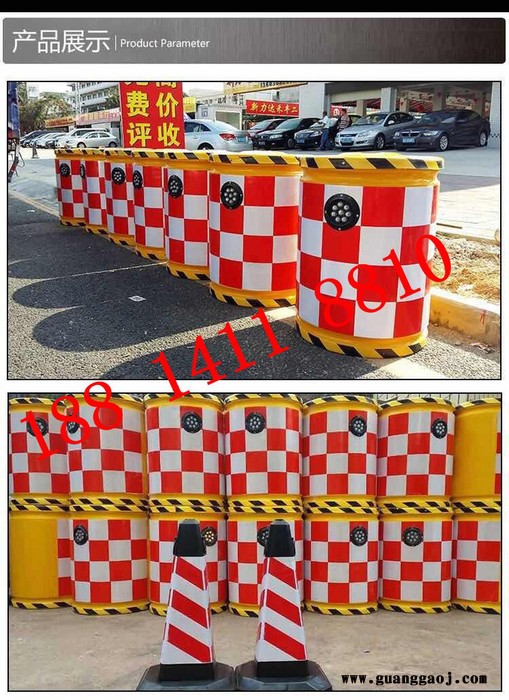 太阳能防撞桶 注塑料滚塑防撞桶 红白反光桶 交通隔离墩防撞水马 玻璃钢反光桶图7