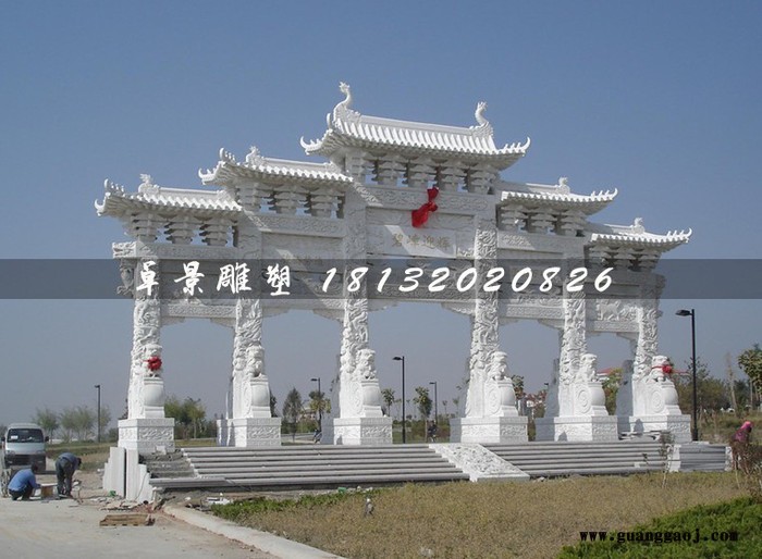 汉白玉牌坊石雕，城市标志牌坊图5