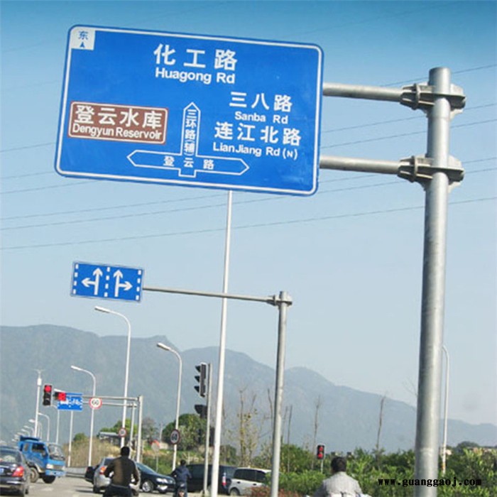 销售交通标志牌杆 铝合金反光道路指示牌 高速公路双悬臂标志杆 F型标志立杆 门架式标志杆图6