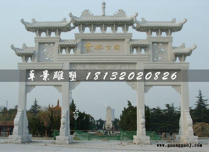汉白玉石牌楼，村口标志牌楼石雕图2