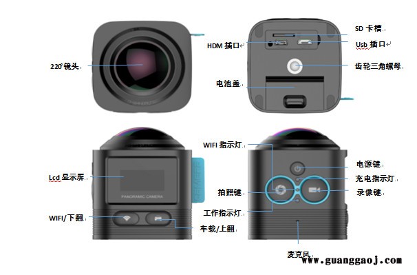全景运动相机4K,360全度行驶记录仪全车监控全景执法记录仪**行车记录仪高空摄像机双屏相机全景运动dv手机360度拍照图4