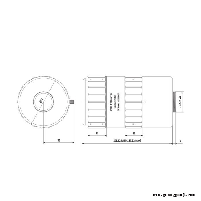 联合光科 SWIR镜头 680004传感器尺寸=1英寸  焦距=35mm  工作波长=700-1700nm图2