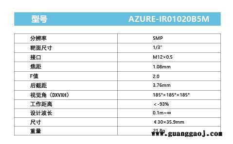 浩蓝光电AZUREphotonics AZURE-IR01020B5M 手动光圈定焦镜头图3