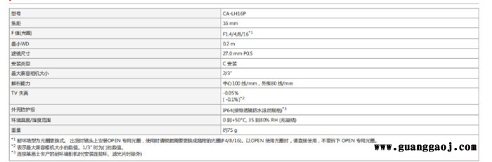 基恩士KEYENCE CA-LH16P  低失真工业镜头图1