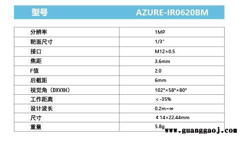 浩蓝光电AZUREphotonics AZURE-IR0620BM 手动光圈定焦镜头图3
