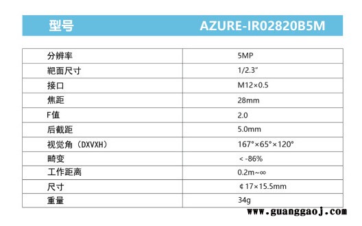 浩蓝光电AZUREphotonics   AZURE-IR01420B5M    工业扳机镜头图2