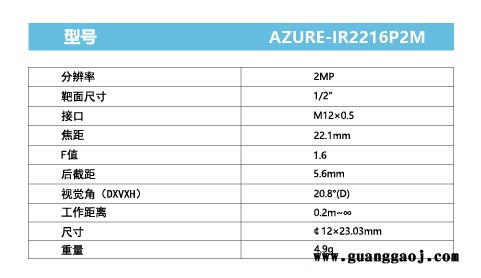 浩蓝光电AZUREphotonics     AZURE-IR2216P2M    工业扳机镜头图3