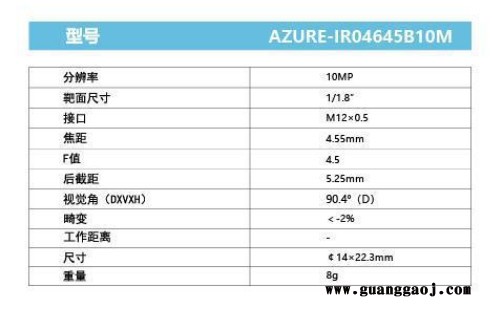 浩蓝光电AZUREphotonics AZURE-IR04645B10M 手动光圈定焦镜头图4